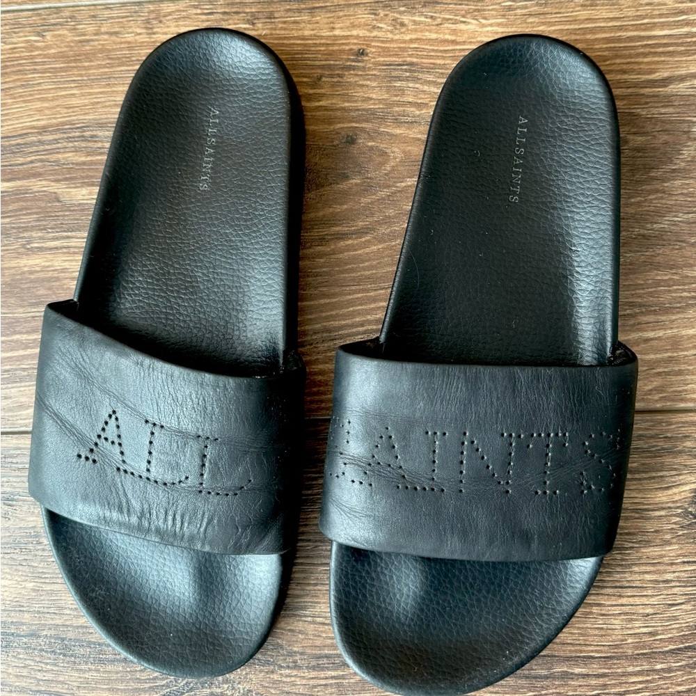 All Saints Black Slides Size 9